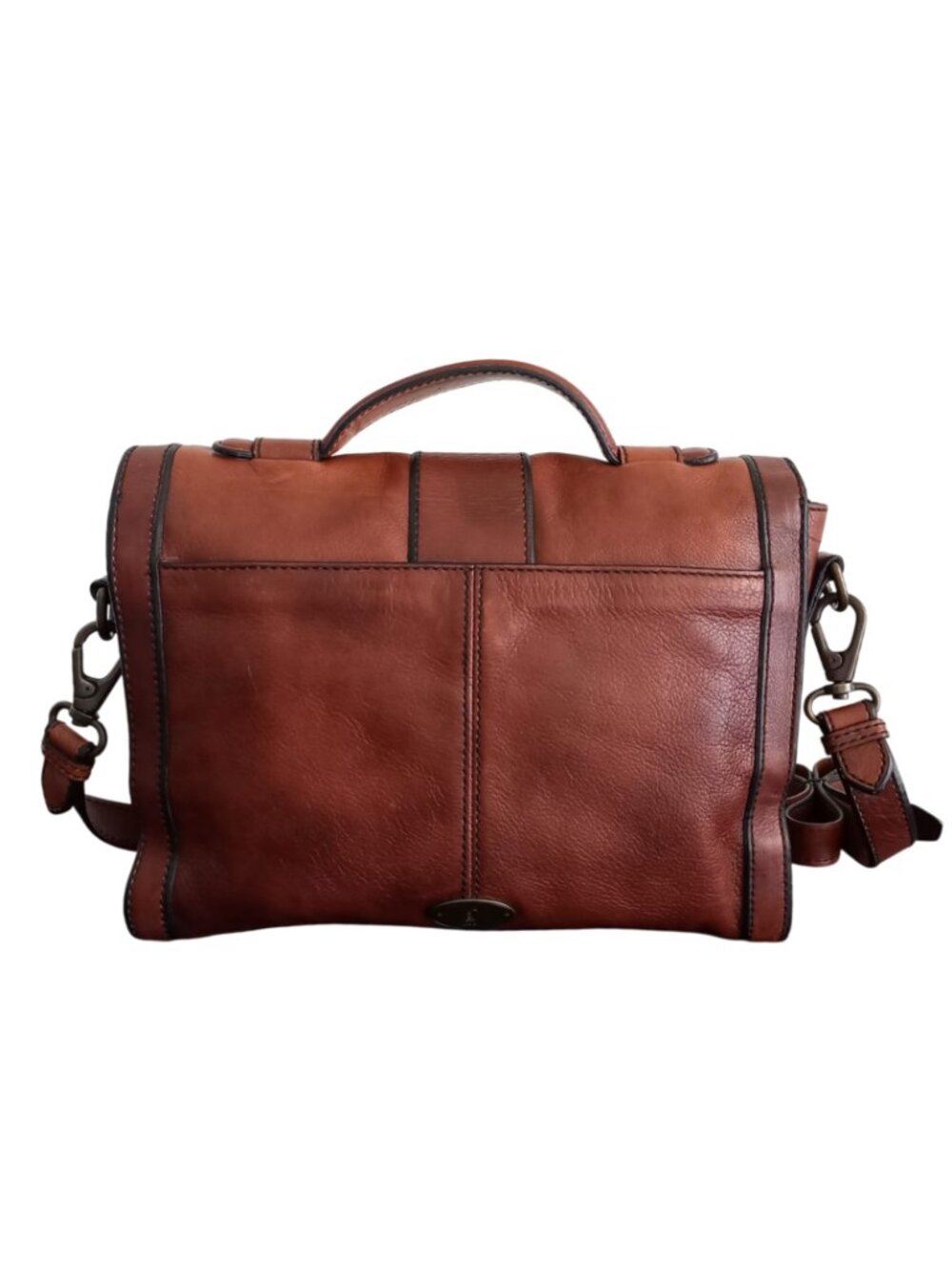 Fossil Long Live Vintage Brown Leather Messenger Bag - Briefcase Satchel, Size M - Picture 2 of 8